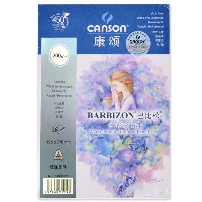 China Canson Barbizon 200g m2 surface water soluble colored pad rough and smooth A4 A6 pencil sketch paper pad/watercolor paper for sale