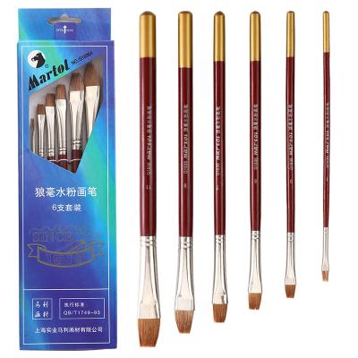 China Martol G1836A G1836B 6pcs/set Professional Artist Acrylic Wooden Oil Hair Wolf Hair Wolf Handle Acrylic Paint Brush Set for sale