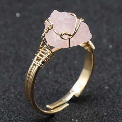 China Other Natural Amethyst Stone Adjustable Size Irregular Citrin Tourmaline Ring Wound Hand Party Jewelry Raw Stone Gifts Rings for sale