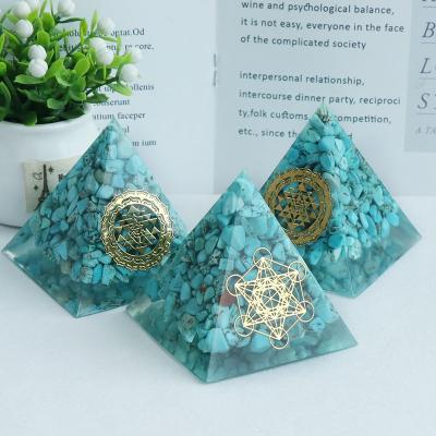 China Wholesale Simplicity Turquoise Orgone Pyramid With Text Feng Shui Ornaments Meditation Energy Tower Pyramid Crystal for sale