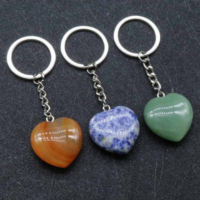 China CLASSIC Natural Tiger Eye Stone Peach Heart Key Chain Rose Quartz Love Pendant For Gift Material Souvenir for sale