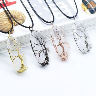 China CLASSIC Natural White Crystal Column Wrapping Life Irregular Hexagonal Shaft Pendant Necklaces Crystal Pendant for sale