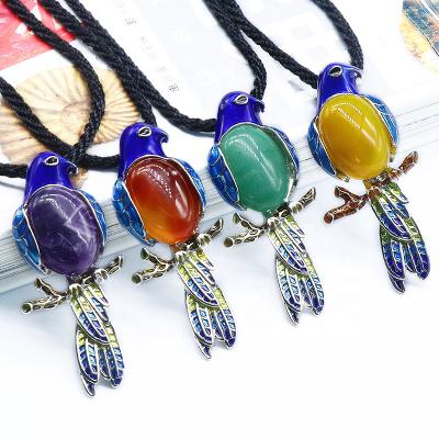 China CLASSIC Bird Necklace Agate Crystal Shell Inlaid Alloy Magpie Brooch Charm Pendant Necklace for sale