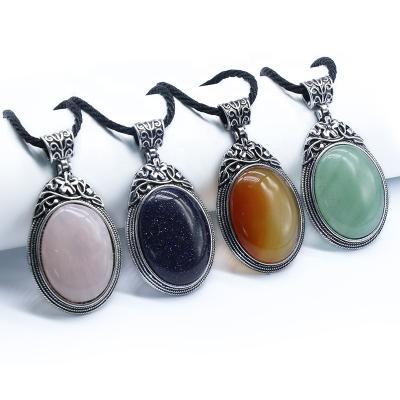 China New CLASSIC Crystal Agate Quartz Water Drop Alloy Abalone Shell Pendant Oval Necklace Pendant for sale