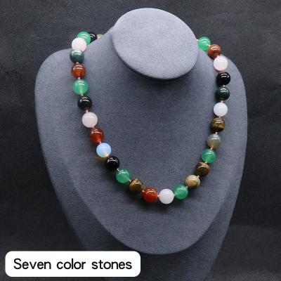 China Ordinary Natural Stone Round Bead Knotted Necklace Crystal Agate Colorful Stone Necklace 12mm Necklace for sale