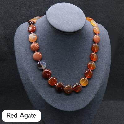 China Ordinary Natural Crystal Agate Stone Colorful Stone Necklace Around Pearl Flat Hand Knotted Necklace Woman Gift for sale