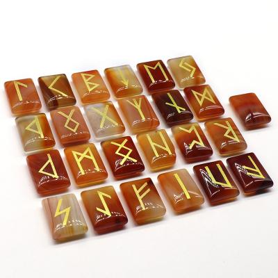 China 25pcs/Crystal Set Red Agate Rune Stone With Engraved Rectangle Reiki Chakra Healing Rune Gemstone for sale