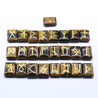 China 25pcs/crystal set nature tiger eye rune stone with rectangle reiki chakra healing gemstone engraved rune stone for sale