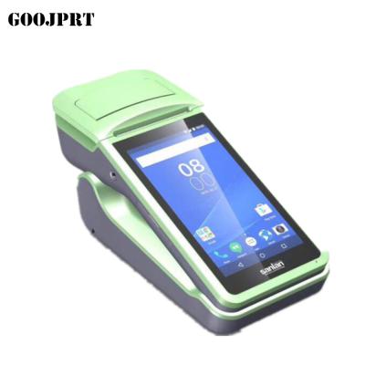 China Black and white handheld logistics 5.5inch pda with built-in printer, android pos terminal, qr code pda scanner for sale