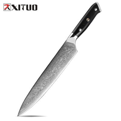 China 9.5 Inch Professional Viable Damascus Chef Knife Sushi Kitchen Knives Sharp Cleaver Steel Group of Ten Handle Serving Custom for sale