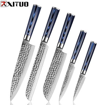 China Durable High Quality Damascus Knife Set 1-5 PCS Blue Ten Handle Forging Damascus Cleaver Chef Knife Steel Non-Stick Cookware Sets for sale