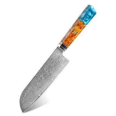 China Wholesale Custom Made Damascus Santoku Knife Resin Handle Chef Viable Japanese Blue Professional Cleaver Knife Wholesale Kitchen Knives for sale