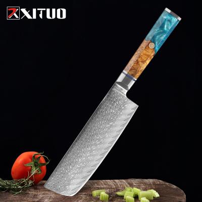 China XITUO Viable Wholesale 7 Inch Japanese Damascus Nakiri Knife Carbon Steel Damascus Slicing Cleaver Kitchen Knives Cooking Tools for sale