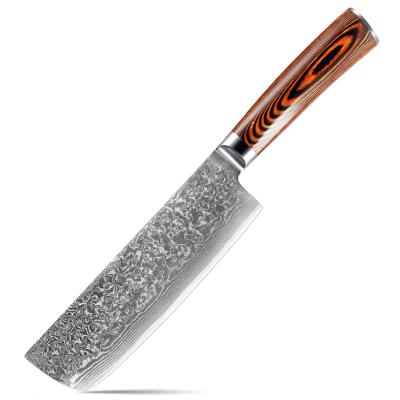 China Viable Professional 7 Inch 67 Damascus Steel Nakiri Kitchen Layers Slicing Knife for sale