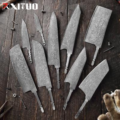 China XITUO Damascus DIY Knife Durable Steel Blade Handmade Blank Without Handle Chef Knife Japan Santoku Knife High Carbon Steel Cleaver for sale