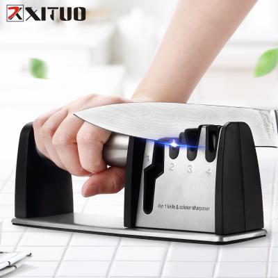 China Viable Professional Knife Sharpener 4 Stages Kitchen Sharpening Grinder Scissors Whetstone Diamond Ceramic Sharpener Tool Stone Knives for sale