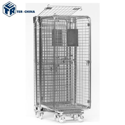 China Q235 Steel Mesh Roll Cage Trolley Rolling Cart Container for sale