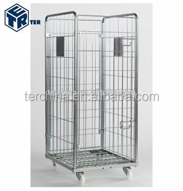 China Q235 METAL STEEL ROLL CAGE CONTAINER WITH DOOR/TROLLY EQUIPMENT FOR LAUNDRY for sale