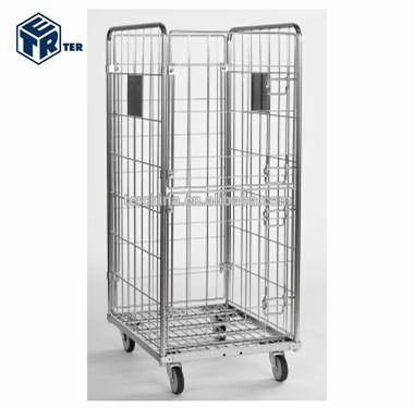 China Q235 Steel Warehouse Folding Metal Roll Cage Container With 2 Doors for sale