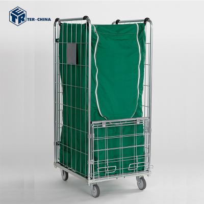 China For High Level Storage Container Metal Roll Laundry Trolley Steel Cage for sale