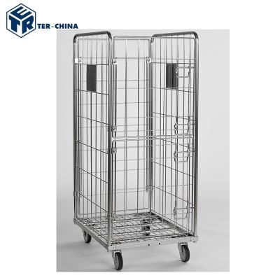 China Q235 2 Doors Metal Roll Steel Cage Trolley Equipment Container For Laundry for sale