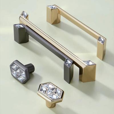 China European Zinc Alloy Cabinet Crystal Drawer Handle Modern Hot Sales Promotion Gold Style Bedroom Pull Handle for sale