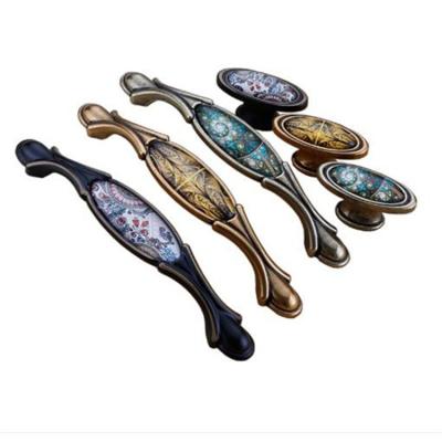 China Hot Selling Antique Ceramic Mid Century China Furniture Door Handle Buffet Handle Wardrobe Knob for sale