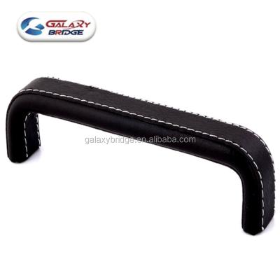 China Modern Square Arched Black Leather Furniture Handles Cover Zinc Alloy Leather Pulls Elegant Dresser Knobs for sale