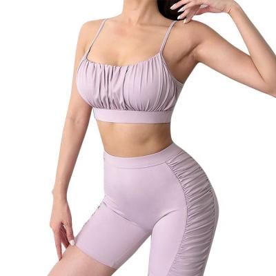 China Breathable Breathable Soft Nylon Gym Yoga Spandex Women Fitness Biker Shorts And Crops Yoga Set for sale