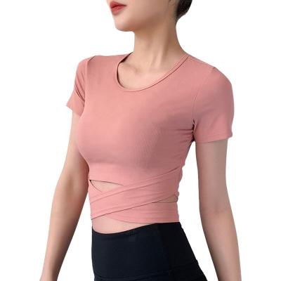 China Women's Breathable Outdoor Quick Dry Breathable Cool Cropped Active Sports Shirt Ladies for sale