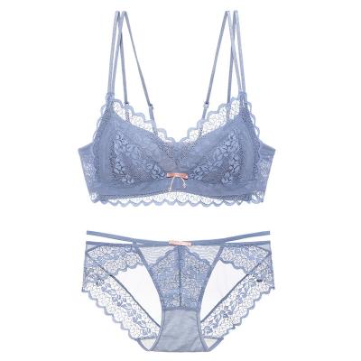 China Breathable Stylish V-Neck Racerback Women High Support Lift Up Soft Ultra Soft Wire Free Lace Bra Set for sale