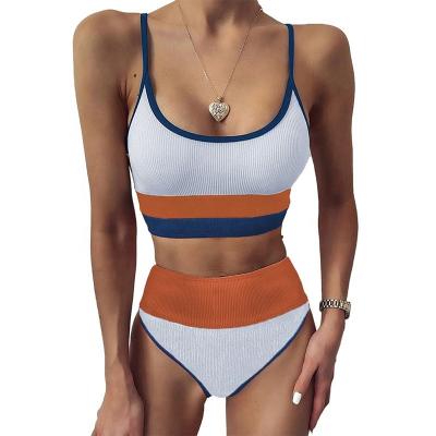 China Breathable Sexy Women High Waist Bikini Top Ribbed Slit Fashion Fabric Swimwear for sale