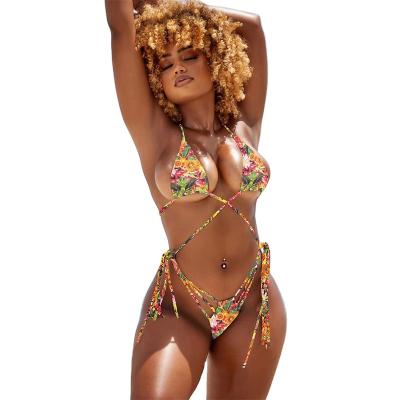 China 2021 Fashion Breathable Print Bikini Hot Sexy Triangle Bikini Micro Lanyard Bikini for sale