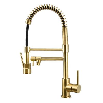 China Sense Faucets Contemporary Gold Brass Pull Down Sprayer Sink Faucet Tap Hot and Cold water Kitchen Faucet for sale