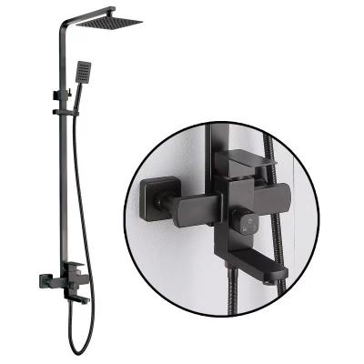 China With Slide Bar Factory supply 304 Stainless Steel Wall Mounted Bathroom Mixer Black color Hot and Cold Shower Set for sale