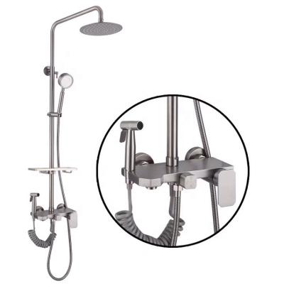 China With Slide Bar High Quality 304 Stainless Steel Brushed shower set with Bidet Mixer Hot and Cold for home and Hotel Bathroom for sale