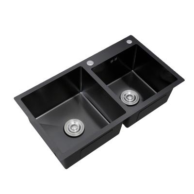 China Without Faucet 68*39 cm 201/304  Handmade Kitchen sink Stainless steel black color sink double bowl for sale