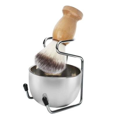 China Sustainable Natural Boar Stainless Steel Shaving Brush Holder Set Shaving Bowl Holder For Men for sale