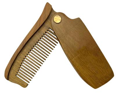 China Viable Men's Folding Wide Tooth Beard Hair Comb Logo Sandalwood Wood Pocket Comb Wholesale for sale