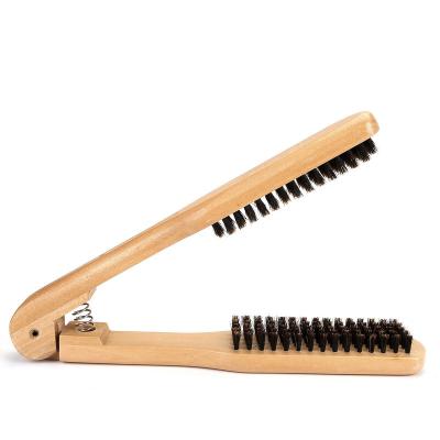 China Salon Factory Handle Splint Wooden Hair Straightener Brush V-Splint Straighten Wooden Hair Comb Brush for sale