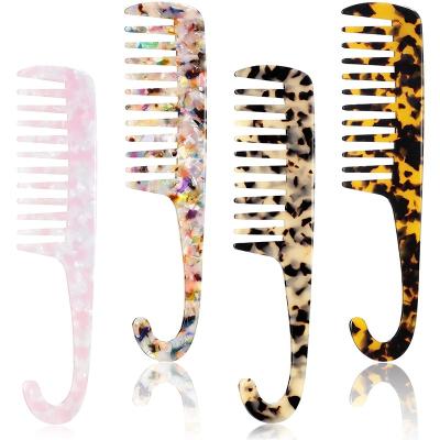 China Sustainable Cellulose Acetate Large Tooth Hair Wide Comb With Hook Shower No Static Detangling Comb for sale