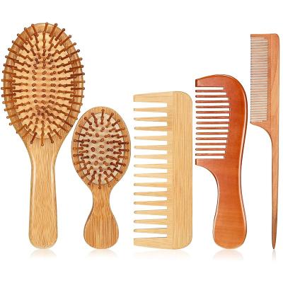 China Wide Logo Sustainable Natural Wooden Bamboo Hair Tooth Comb and Mini Paddle Hair Brushes Wood Detangling Rat Tail Comb for Women for sale