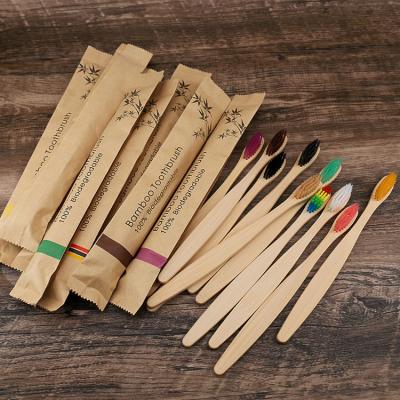 China Disposable Small Soft Chef Travel Bamboo Toothbrush With Biodegradable Paper Bag for sale