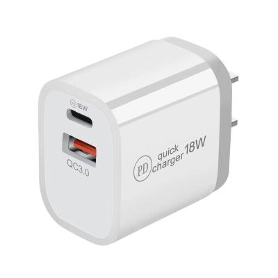 China QC3.0 PD18W Quick Charger Dual USB A+C Port USB A+C Wall Charger Smart Phone Charger for sale