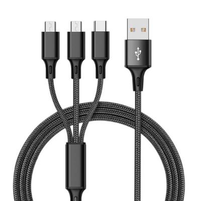 China Mobile phone 3 in 1 braided type C data cable and micro usb charging cable for phone 3 in1 usb cable for sale