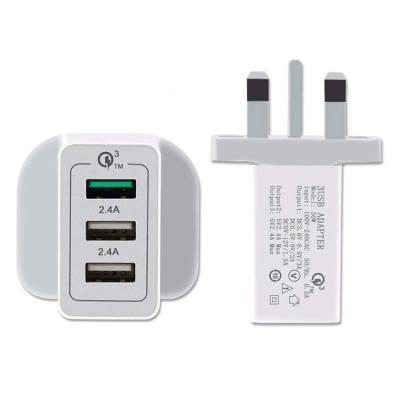 China Mobile Phone 3 Port UK Plug 3 USB Charging Adapter Phone Charger QC 3.0 5v 3A Quick Wall Charger for sale