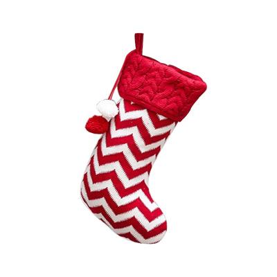 China Knitted Custom Red and White Elk Snowflake Christmas Stocking Gift Bag for sale