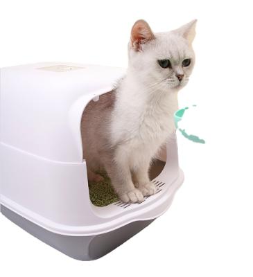 China Practical Wholesale Viable Cat Toilet Big Cat Toilet Clamshell Puddle Prevention Enclosed Cat Litter Box Large for sale