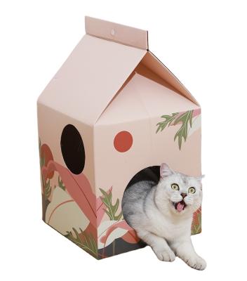 China New Travel Board Shape Corrugated Paper Cat Bed Cute Cat Bed Scratching Nest Enclosed Cat Scratcher Beds for sale