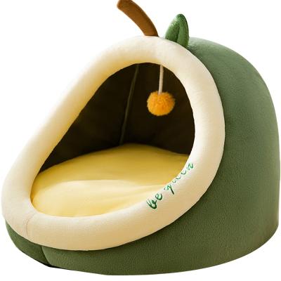 China Winter Breathable Cute Warm Kitten Cat Beds Partially Enclosed Room Cat Litters for sale